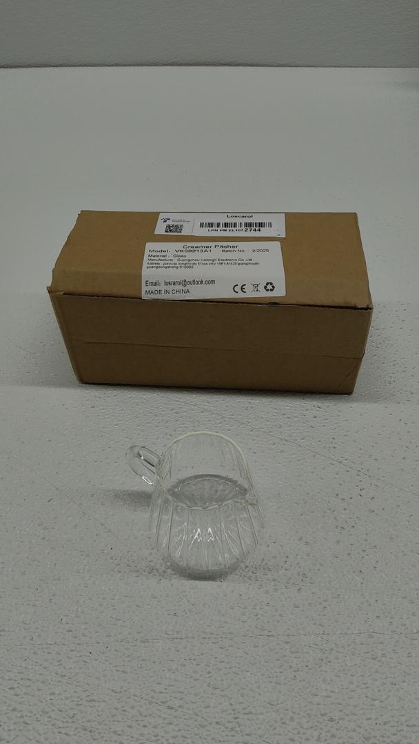 Loscarol 1 Pcs Small Glass Pitcher - Elegant Wave Shaped Creamer Pitcher for Coffee, Milk, Tea, 6 oz Milk Frothing Cup Creamer Jug for Kitchen