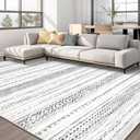 Area Rug Living Room Rugs - 9x12 Washable Boho Farmhouse Bohemian Neutral Large Moroccan Geometric Soft No Slip Indoor Thin Floor Carpet for Bedroom Under Dining Table Home Office - Square Grey