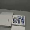 Set of 3 Small Blue & White Porcelain Vases, Fambe Glaze Porcelain Vases Set of 3, Classic Ceramic Flower Vases for Home Dcor