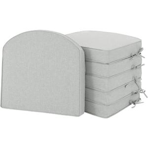 Outdoor Chair Cushions, Fade-Resistant & Water-Resistant, D Shaped Patio Furniture Seat Chair Pads Replacement with Ties, Non-Slip Bottom, Removable Cover, Set of 6, 18.5 x 16 Inch, Light Grey