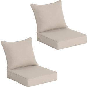 Outdoor Deep Seat Cushion Set of 2, 22"x24"x5.1" Seat & 23"x19" Back, C0 Water-Resistant Breathable Fabric, UV-Resistant 1000+ Hrs, 30D Foam with Recycled Fiber Fill,Natural Linen