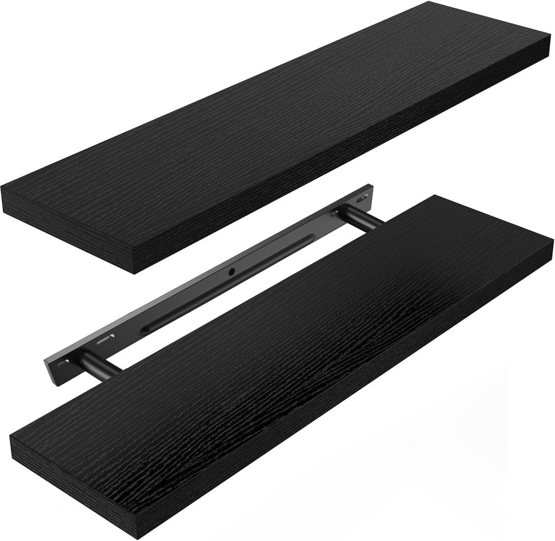 AMADA HOMEFURNISHING Floating Shelves Wall Mounted, 24 x 7 Inch Wall Shelves for Bathroom, Bedroom, Living Room, Black Shelves Set of 2 | Wall Shelves, for Bathroom, Bedroom, Living Room, Shelves