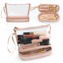 Ethereal Clear Makeup Bag, TSA Travel Makeup Organizer Bag Rose Gold Makeup Bags for Women Small Cosmetic Bag Portable Makeup Bag for Purse (Small (Pack of 1))
