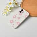 for iPhone 16 Case Cute Floral Women Girls Flower Aesthetic Design Vintage Shockproof Soft Girly Slim TPU Fashion Protective Phone Cover-White Pink