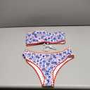WDIRARA Women's Floral Print Strapless Lace Up Bikini Swimsuit 2 Piece Bathing Suit (Medium, Blue and Multicolor)