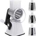 Cheese Graters with Handle, Manual Cheese Shredder Rotary Grater with 3 Replaceable Drum Blades for Vegetables, Fruit, Food, Nuts (White)