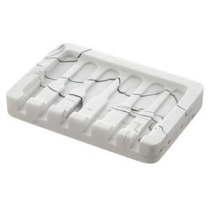 INIUNIK Self Draining Soap Dish - Marble Look Soap Holder Tray Savers Box Container Sponge Holder for Bathroom Shower Kitchen, White