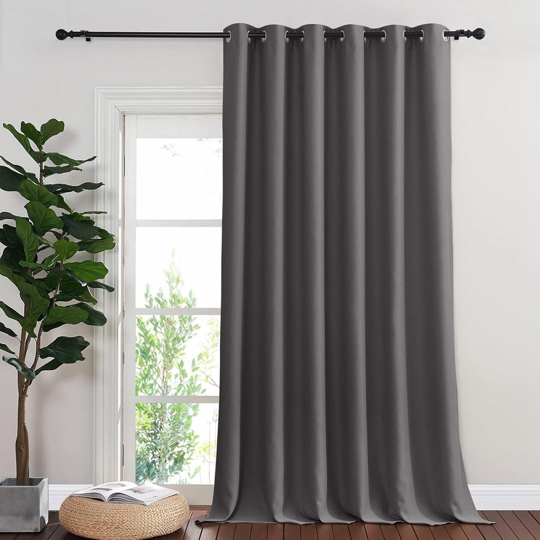 NICETOWN Patio Door Curtain 95 inch Length, Grommet Top Thermal Insulated Blackout Panels Curtain Drapes for Sliding Glass Door (Gray, 80" Wide, 1 Panel) (Grey)
