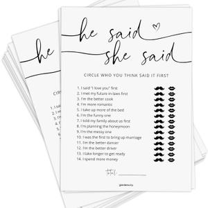 Bridal Shower Games, He Said She Said Bridal Shower Game for 50 Guests, Minimalist