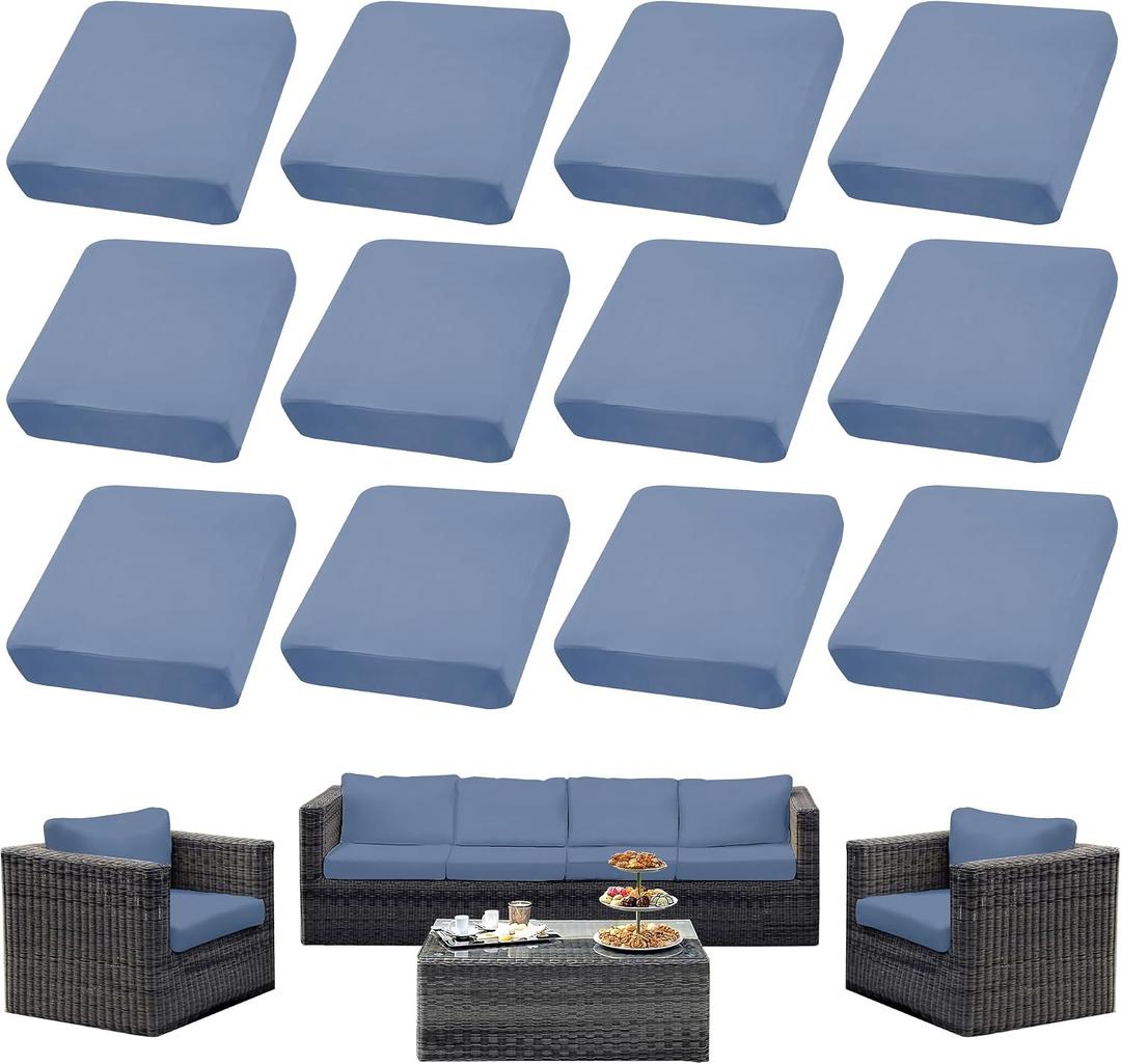Outdoor Cushion Covers Set,12PCS Patio Furniture Couch Seat Slipcovers, Replacement for Sofa Sectional Chair(CoverOnly)