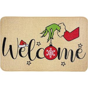 Christmas Door Mat Welcome Doormat Xmas Front Door Mat Rubber Back Non-Slip and Washable Floor Mat for Outdoor