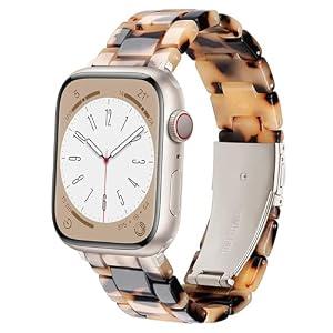 Omter Band Replacement for Apple Watch 41mm 40mm 38mm Women Men Fashion Resin Band Bracelet Strap Compatible with iWatch Series 9 8 7 6 SE 5/4,Series 3/2/1(Starlight Grey Tortoise, 41mm 40mm 38mm)