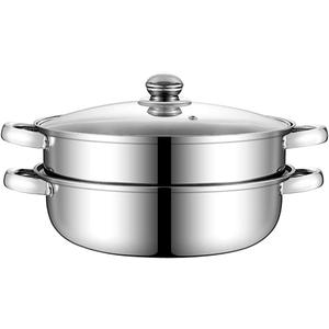 Stainless Steel Steamer Pot Set, 3-Piece Stackable with Vented Tempered Glass Lid – 11.2-inch, Ideal for Induction & Gas Cooking