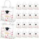 Resholder 24 Pcs Graduation Gift Bags Bulk 2026 Congrats Grad Clear Pink Floral Reusable PVC Bags with Handles for High School, College, Graduation Party Favors, 8x8x3.15 Inch, 1 count