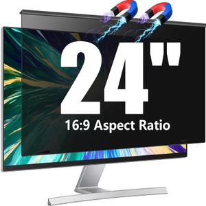 Magnetic Computer Privacy Screen Filter 24 Inch for Frameless Monitor Thin Bezel 16:9 Widescreen, 24in Hanging Removable Anti Glare Blue Light Eye Protection Shield, Anti Spy Protector Panel