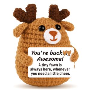 2 x Funny Fathers Day Dad Gifts from Daughter Son Wife - Handmade Crochet Mini Deer Desk Decor, Sentimental Father's Day Birthday Presents for Father Daddy Step New Dads - I Love You Gift for Dads