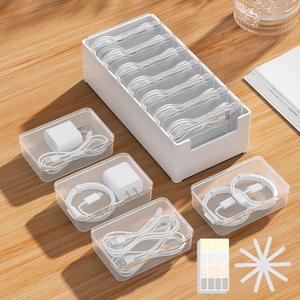 7 Case Cable Storage Box with Cable Straps and Label Stickers, Travel Cord Organizer for Charging Cables, USB Wires, Earphones  Drawer Organization for Home & Office (7 Cases + 7 Cable Straps)