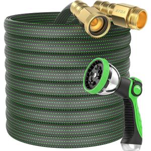 30ft Lightweight Flexible Garden Hose+Sprayer Nozzle,Non-kink Hose,Solid Brass Fitting for Boats, RV Water Hose,Marine Washdown,Lawn,Garden,Leakproof TPE Hose(GreenBlack, 30 FT)