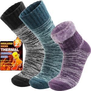 3 Pairs Warm Thermal Socks for Women & Men Winter Ski Thick Boot Insulated Socks for Cold Weather (Medium, Purple/Green/Grey)