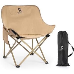 Portable Camping Chair, 60cm Wide Seat Folding Chair with Lumbar Support, 265LBS Capacity Heavy Duty with Storage Bag for Outdoor Hiking Beach Picnic, Khaki