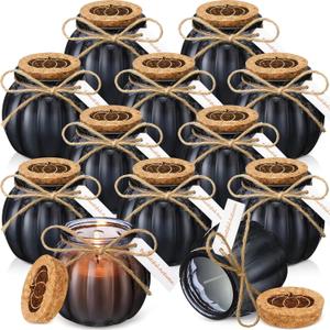 Lounsweer Set 12 Pumpkin Shaped Candles 5 oz Cute Scented Fall Pumpkin Candles Gift Farmhouse Home Table Halloween Decoration(Black)