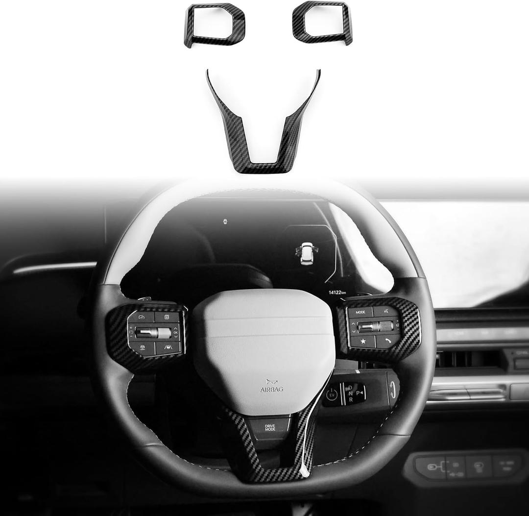 ABS Car Steering Wheel Frame Cover Steering Wheel Button Panel Frame Compatible with Kia K4 GT-Line 2025 Kia EV6 GT-Line 2025 Kia EV3 GT-Line Kia EV4 GT-Line Accessories(Carbon Fiber Style)