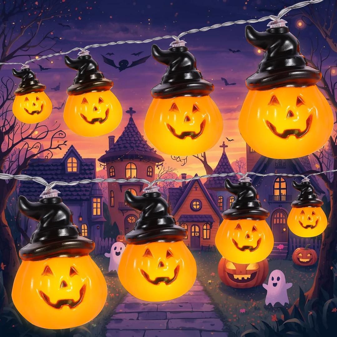 Jivoxia Halloween Pumpkin String Lights, 20 LED 9.8FT 8 Modes Pumpkin Lights Battery Operated, Waterproof Halloween Decorations Lights for Yard Indoor Outdoor Party Decorations