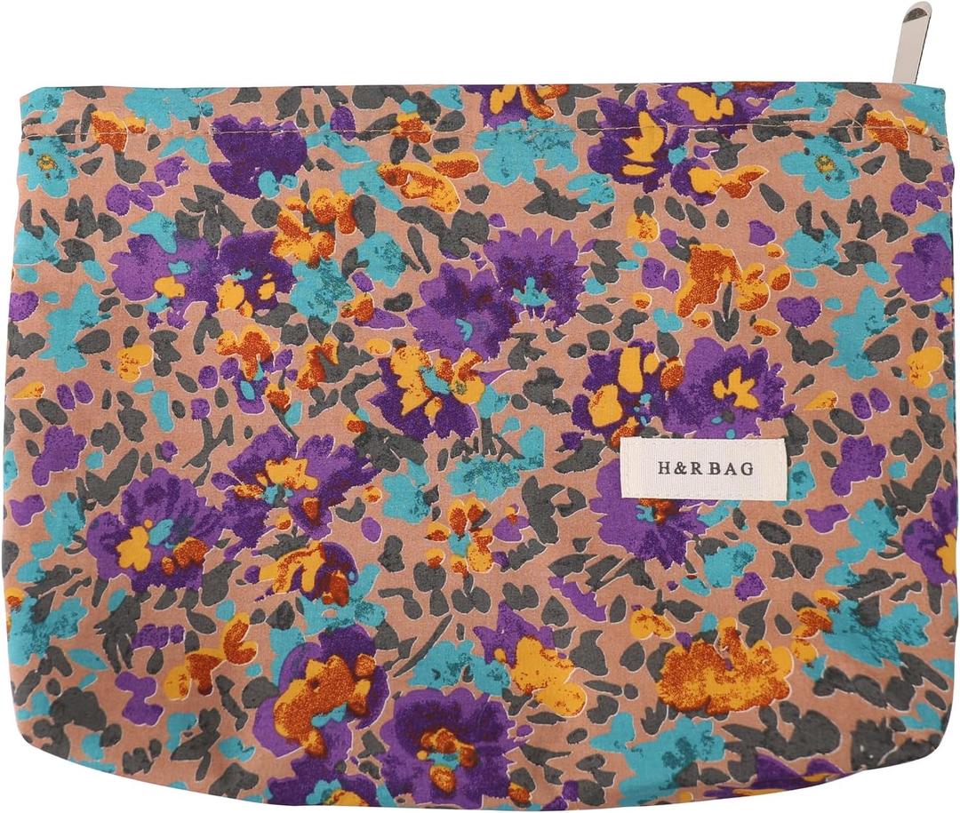 Travel Makeup Bag Zipper Pouch Fashionable Print Design, Spacious Cosmetic Bag Can Also Purse Organizer Pouches（Purple print）