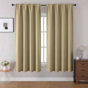 CUCRAF Blackout Curtains 54 inches Long 2 Panels Set for Bedroom, Beige Rod Pocket Room Darkening Curtain for Living Room, Thermal Insulated Window Drapes (W 52 x L 54 Inch)
