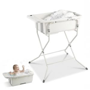 Baby Bathtub with Stand,Collapsible Infant Bath Tub | Large Capacity Newborn Toddler Shower with Thermometer & Soft Cushion for Baby 0 to 36 Months