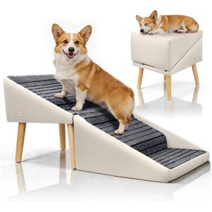 Dog Stairs for Small Medium Large Dogs, Cats, Puppies, Seniors & Injured Pets, 17" H 4-Step Foldable 2-in-1 Solid Wood Pet Steps & Split Ottoman, Non-Slip Dog Ramp for Couch Sofa Low Bed, Holds 250LBS