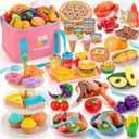 EFOSHM Pretend Play Food Sets for Kids Kitchen, Cutting Toy Food for Toddlers, Play Kitchen Accessories with Storage Bag, Fake Food Fruit Dessert Pizza, 3 4 5 6 Years Boys Girls Gift