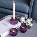 Woho Purple Candlestick Holders Set of 4 for Halloween Decorations, Ribbed Glass Taper Candle Holders for Thanksgiving/Christmas, Vintage Candle Sticks Holder Decor for Fall Wedding Table Centerpiece