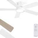 42 Inch Ceiling Fans with Lights and Remote,Outdoor Indoor Modern Flush Mount Ceiling Fan with 3CCT 6-Speed Quiet DC Motor,White Small Low Profile Ceiling Fan for Bedroom Living Room Office