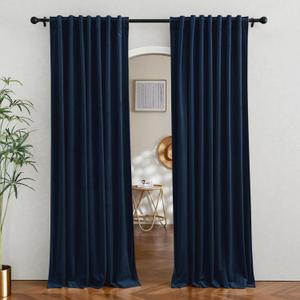RYB HOME Velvet Curtains 90 inches Length, Back Tab & Rod Pocket Soft Fabric Curtains & Drapes for Bedroom Room Divider, Navy Blue, W 62 x L 90, 2 Panels Set