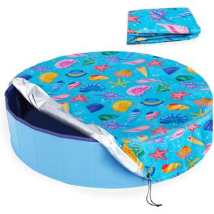 Round Dog Pool Cover 63"(5ft), Foldable Kiddie Solar Cover Fit Dog Collapsible Swimming Pool, Pets Kids Bath Tub, Anti-UV Dustproof Safety Pool Covers, Starfish Patterns