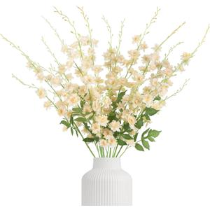 IPOPU Delphinium Artificial Flowers,6PCS Champagne Silk Faux Flowers 42.5'' Realistic Long Stem Hyacinth Flowers for Tall Vase Wedding Party Garden Home Decor (Champagne)