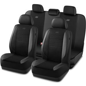 Skechers Air-Cooled Memory Foam Seat Covers,Mesh Thick Car Seat Covers,Piping Leather Car Seat Cover,Airbag Compatible,Automotive Comfort for Most Cars, Vans, Trucks, SUV(Black, Full Set)