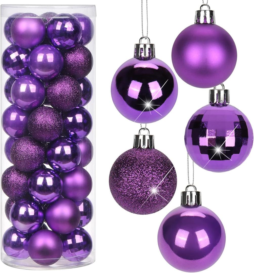 1.57" Purple Christmas Balls Ornaments 40 Pcs Shatterproof Christmas Ornaments Set Halloween Balls Ornaments Dark Purple Ornament for Xmas Tree Holiday Party