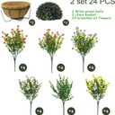 Artificial Hanging Plants Flowers with Basket 2 Packs, Artificial Hanging Flowers for Outdoors, Faux Hanging Plants Outdoor, Fake Flowers, Yellow+Purple+Pink+Red+White+Green
