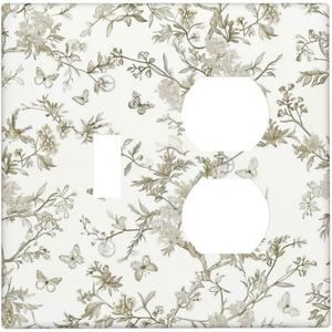 Outlet Covers Vintage Floral Butterfly Retro Leaves Flower 2 Gang Light Switch Cover Decorative Switch Plates 1 Toggle Duplex Combo GFCI Wallplates for Kitchen Home Decor