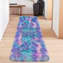 Super Soft Fluffy Living Room Area Rug 2x6 ft Purple Rainbow Tie-Dyed Shaggy Furry Carpet Washable Non-Slip Carpets Bedroom Bedside Nursery Rug Cute Colorful Room Decor for Girls