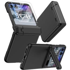 For Motorola Razr 2024/2025 Case with Stand, Built-in Outer Screen Protector & Hinge Protection, Slim Fit Hard Full Body Shockproof Phone Cover for Moto Razr 2024/2025, Black
