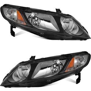 WEELMOTO for 2006-2011 Honda Civic 4-Door Headlights Replacement for Headlight Pair Headlamp Black Housing Amber Reflector Left+Right Side (Does NOT fit 2-Door Coupe models)