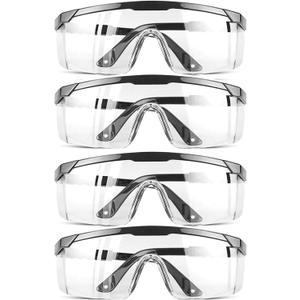 Safety GlassesClear Anti-Fog Goggles Over-Spec Glasses Protective Eye Wear Industrial Approved Wide-Vision4 PACK