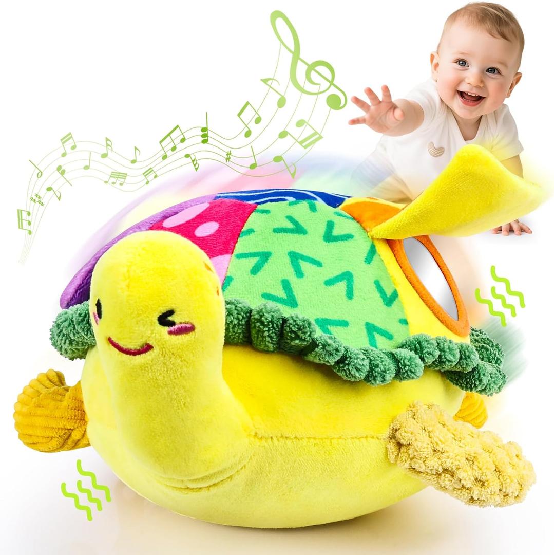 Esjay Baby Toys 6-12 18 Months, Crawling Musical Turtle Plush Tummy Time Toy, Dancing Bouncing Recording Walking Sensory Toys for 6 Month+ Old Infants, Gifts for 1 2 3 Year Old Boys Girls Toddlers