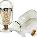 Smoke Grey Glass Match Cloche Holder Decorative Matches Jar Trendy Fireplace Display Decor, Not Include Sticks(7 x 2.95 Inch)