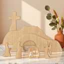 Empty Tomb Easter Scene with Cross Christian Decor, Wooden Easter Resurrection Scene Jesus Tomb Tray Set for Religious Decorations, Jesus Nativity Set for Home Office Tabletop, Christian Decoration, 9 inches x 3.5 inches x 0.3 inches