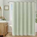 MitoVilla Sage Green Boho Extra Long Shower Curtain 72 x 84, Modern Farmhouse 84 inch XL Rustic Polyester Linen Tassel Heavy Duty Shower Curtain Set with Hooks for Cottagecore Country Bathroom Decor