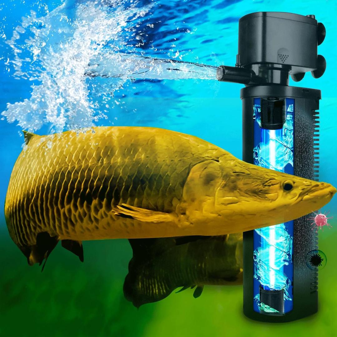 600GPH UV Aquarium Filter for 100-300 Gal Tank, Large Fish Turtle Tank Green Water Clean Machine Submersible Canister Filter Powerful Pump Pond Filter for Saltwater Freshwater Crystal Green Killing (Black)